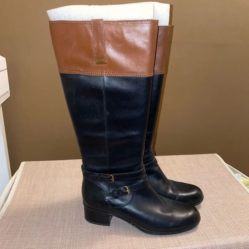 Bandolino Carlotta Womens Knee High Boots Tall Leather Brown Black Size 7M